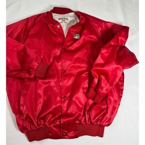 Vintage Red Satin Bomber Jacket WestArk USA Size Large South Texas Trail Riders